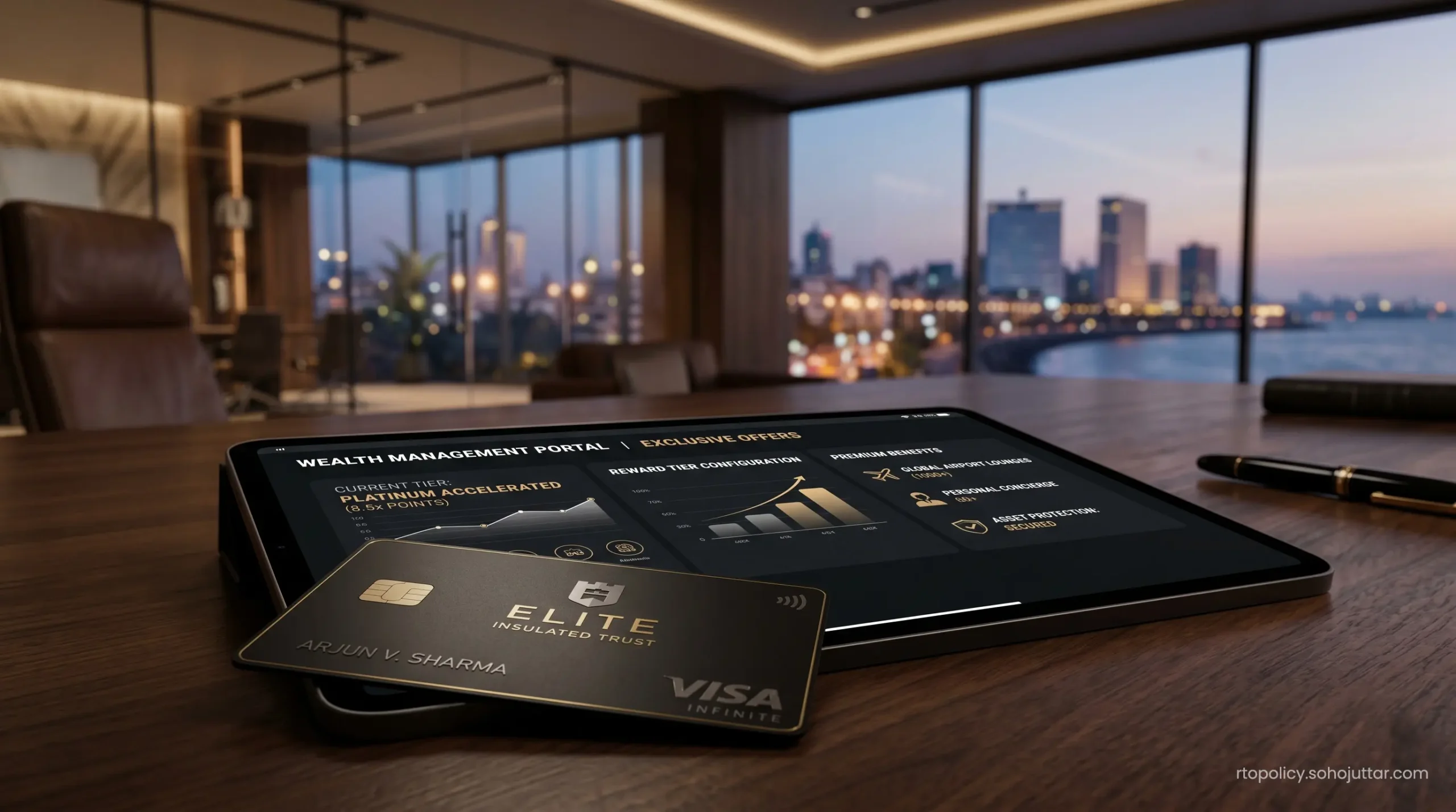 A heavy metal credit card resting on top of a digital banking app screen offering instant premium cashback returns.