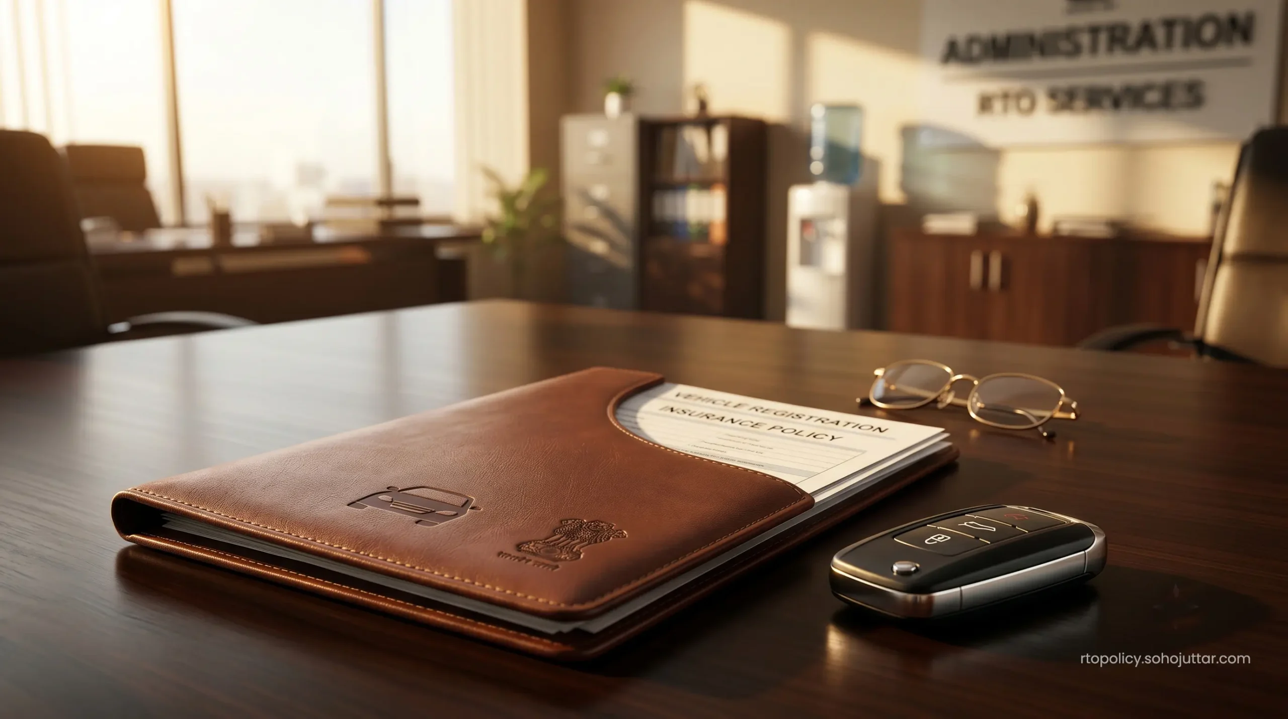 An active driving license resting next to a premium vehicle key on a executive desk.
