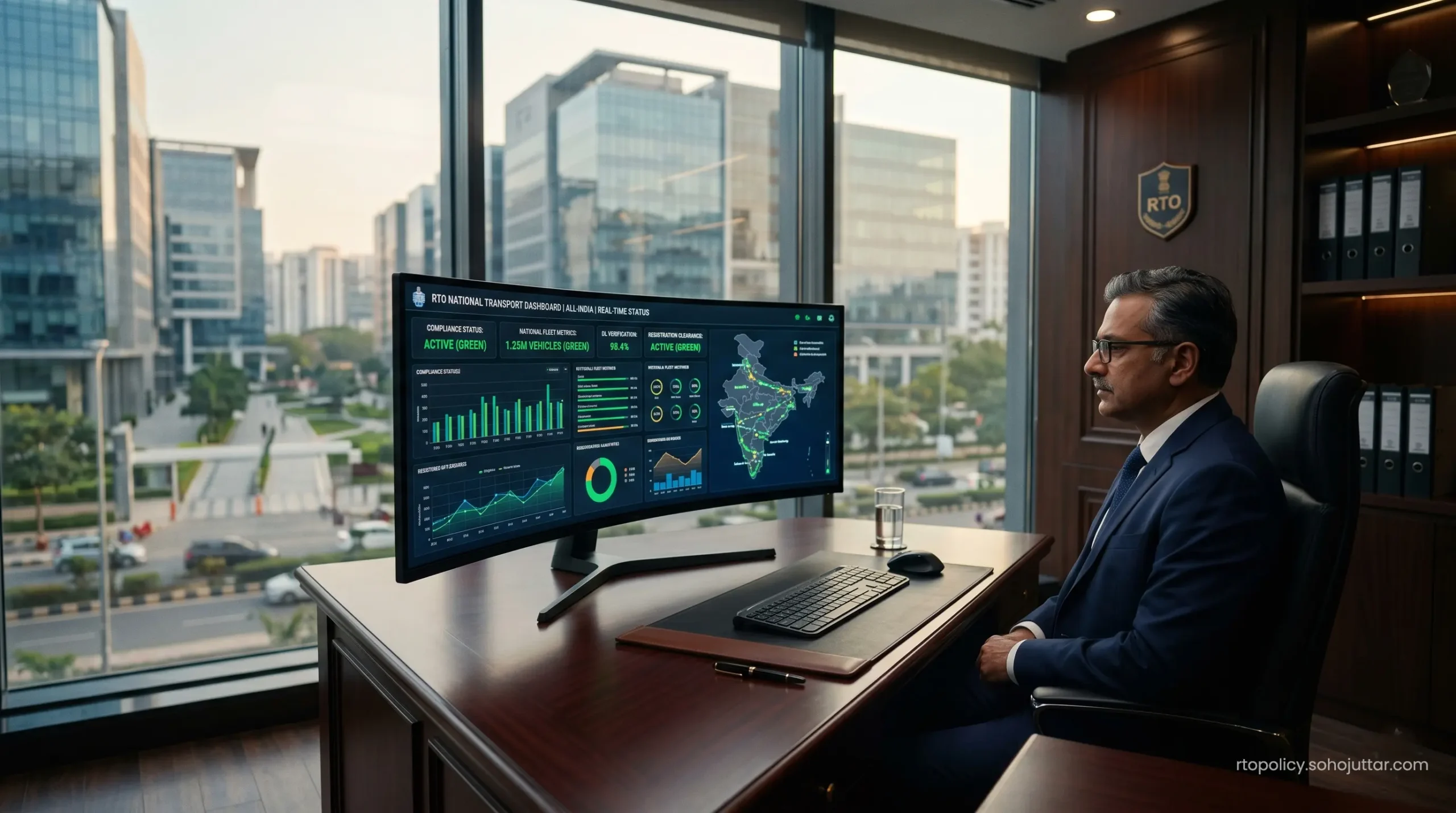 Advanced digital dashboard showing synchronized national transport compliance metrics on a sleek monitor.