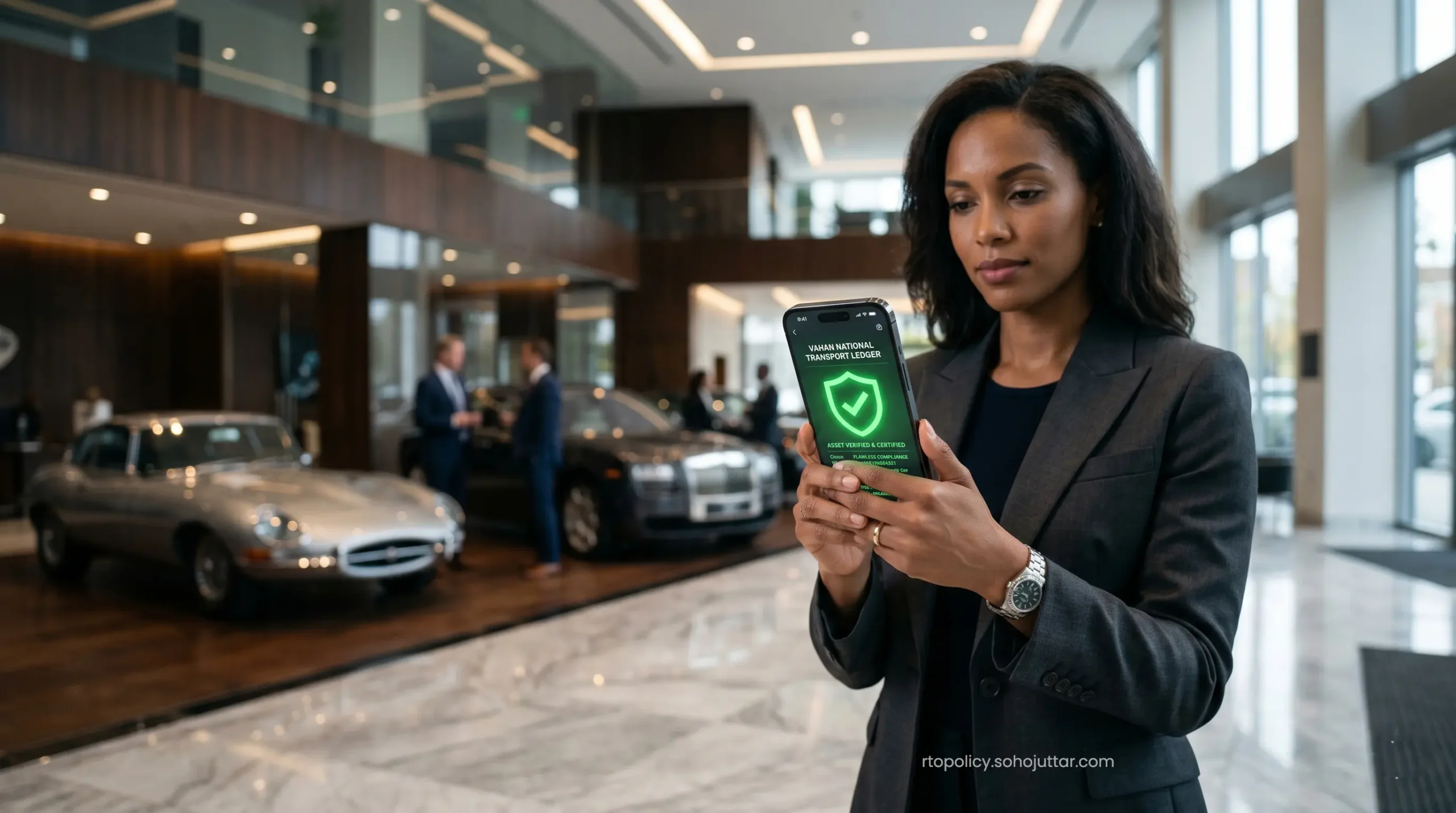 Verifying updated digital insurance compliance records in real-time on the national Vahan portal using a smartphone.